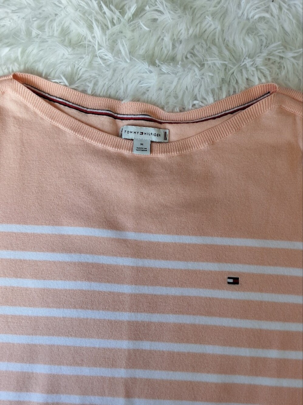 Tommy Hilfiger Women' Striped Boatneck Sweater in Blush & White - Picture 7 of 7